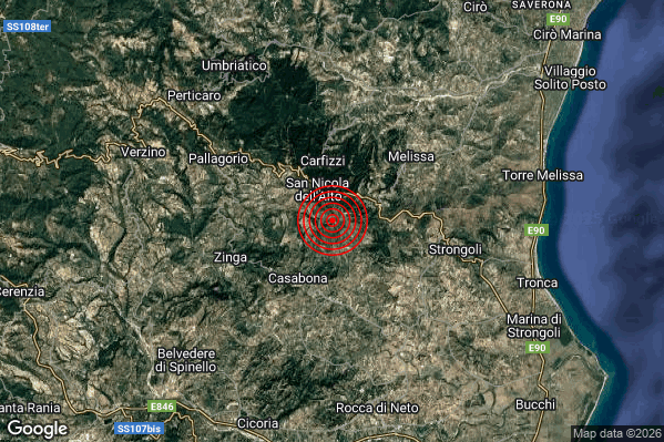 Lieve Terremoto M2.0 epicentro 1 km S San Nicola dell'Alto (KR) alle 18:52:55 (17:52:55 UTC)