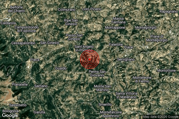 Terremoto 03:31:37 M3.8 epicentro “2 km SE Sant’Angelo in Pontano (MC)” Terremoto 03:31:37 M3.8 epicentro “2 km SE Sant’Angelo in Pontano (MC)”
