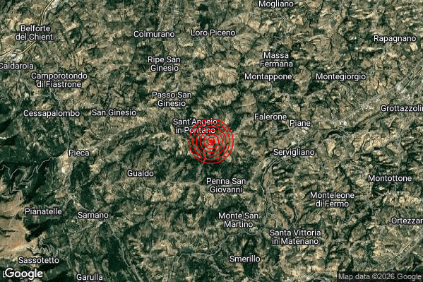 Lieve Terremoto M2.2 epicentro 2 km SE Sant'Angelo in Pontano (MC) alle 03:40:34 (02:40:34 UTC)