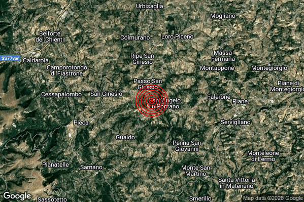 Terremoto 03:50:21 M2.1 epicentro “1 km W Sant’Angelo in Pontano (MC)” Terremoto 03:50:21 M2.1 epicentro “1 km W Sant’Angelo in Pontano (MC)”