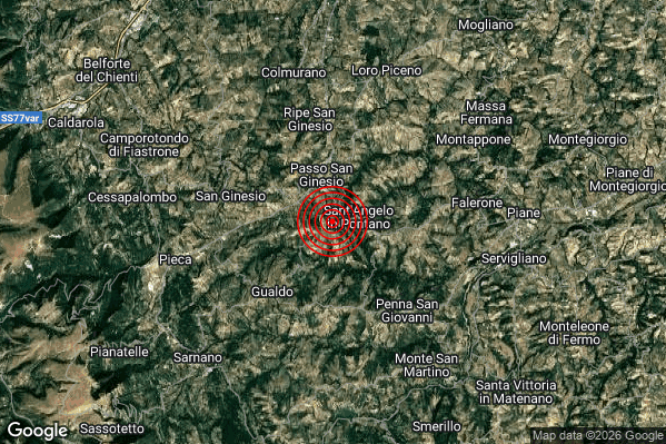 Terremoto 05:25:27 M2.0 epicentro “1 km W Sant’Angelo in Pontano (MC)”
