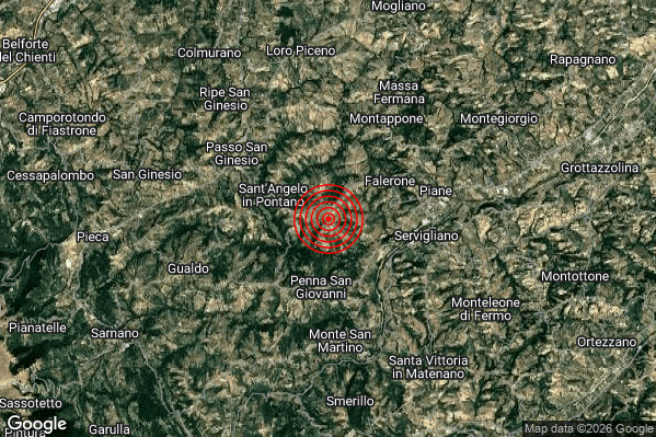 Terremoto 12:24:55 M2.2 epicentro “3 km E Sant’Angelo in Pontano (MC)”