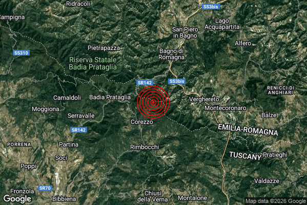 Terremoto 04:50:39 M2.0 epicentro “6 km W Verghereto (FC)” Terremoto 04:50:39 M2.0 epicentro “6 km W Verghereto (FC)”