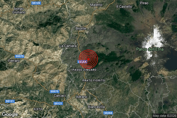 Terremoto 22:33:51 M3.3 epicentro “6 km S Bronte (CT)”