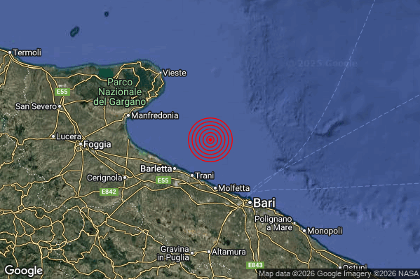 Terremoto 22:19:07 M2.4 epicentro “Costa Barlettana (Barletta)”