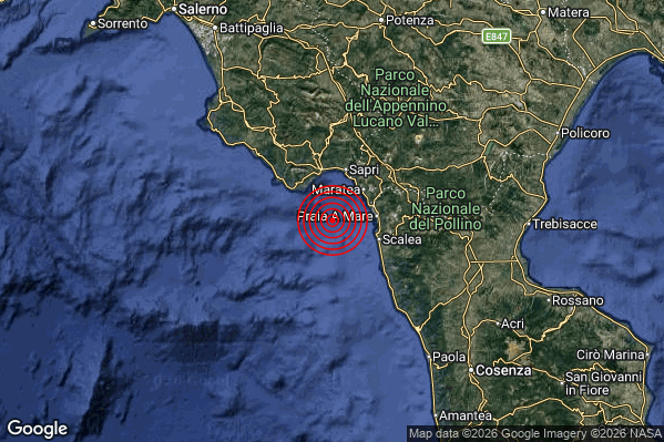 Terremoto 18:24:50 M2.7 epicentro “Golfo di Policastro (Salerno Potenza)”