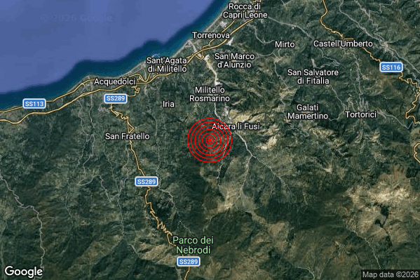 Terremoto 21:05:59 M2.1 epicentro “3 km SW Alcara li Fusi (ME)”