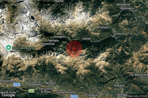 Terremoto 22:07:20 M2.4 epicentro “4 km SW Lemie (TO)”