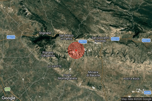 Terremoto 21:04:24 M2.7 epicentro “4 km SE San Marco in Lamis (FG)”