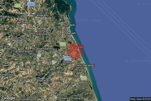 Terremoto 19:16:15 M2.6 epicentro “3 km NE Loreto (AN)” Terremoto 19:16:15 M2.6 epicentro “3 km NE Loreto (AN)”
