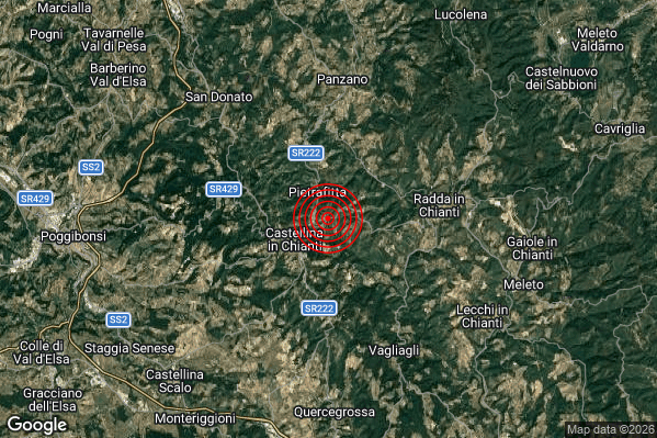Terremoto 20:54:56 M2.0 epicentro “2 km NE Castellina in Chianti (SI)” Terremoto 20:54:56 M2.0 epicentro “2 km NE Castellina in Chianti (SI)”