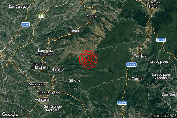 Terremoto 22:01:20 M2.0 epicentro “5 km NE Giffone (RC)” Terremoto 22:01:20 M2.0 epicentro “5 km NE Giffone (RC)”