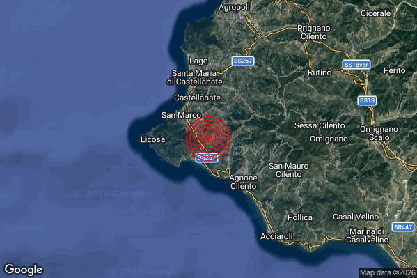 Terremoto 01:28:41 M4.5 epicentro “2 km NW Montecorice (SA)” Terremoto 01:28:41 M4.5 epicentro “2 km NW Montecorice (SA)”