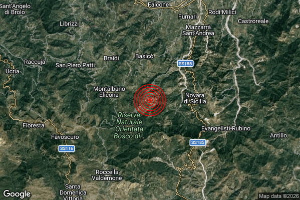 Terremoto 21:24:39 M2.4 epicentro “5 km SW Tripi (ME)”