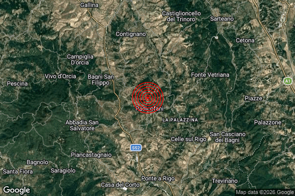 Terremoto 20:48:52 M2.2 epicentro “1 km N Radicofani (SI)” Terremoto 20:48:52 M2.2 epicentro “1 km N Radicofani (SI)”