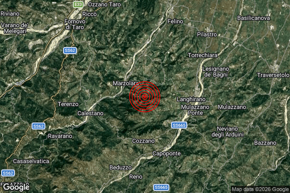 Terremoto 14:55:48 M2.1 epicentro “5 km W Langhirano (PR)”