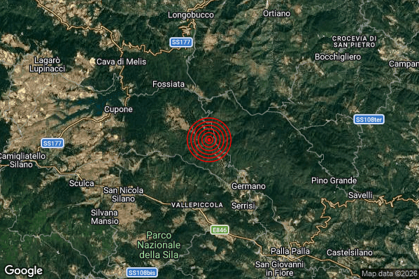 Terremoto 20:09:41 M2.4 epicentro “11 km S Longobucco (CS)” Terremoto 20:09:41 M2.4 epicentro “11 km S Longobucco (CS)”
