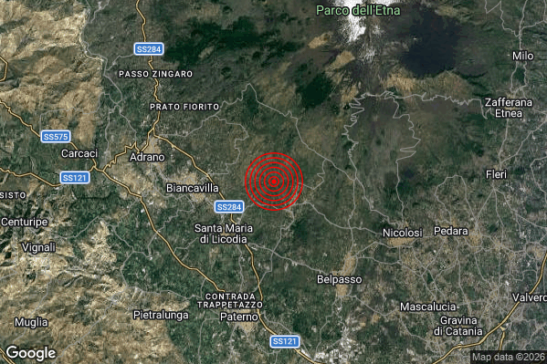 Terremoto 21:42:35 M2.0 epicentro “2 km NW Ragalna (CT)”