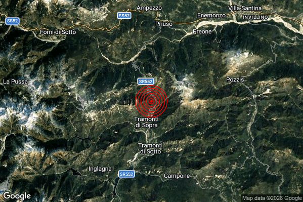Terremoto 01:39:38 M2.0 epicentro “2 km N Tramonti di Sopra (PN)”