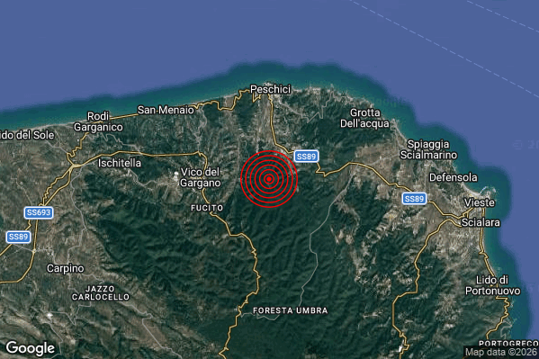 Terremoto 01:28:41 M3.2 epicentro “5 km E Vico del Gargano (FG)” Terremoto 01:28:41 M3.2 epicentro “5 km E Vico del Gargano (FG)”