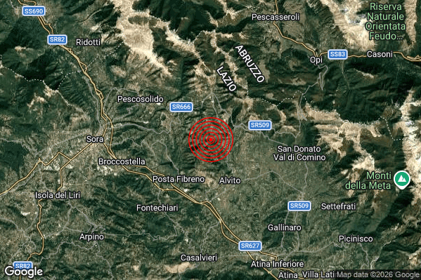 Terremoto 03:28:14 M2.1 epicentro “4 km NE Posta Fibreno (FR)”