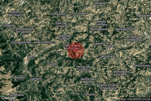 Terremoto 08:32:38 M2.8 epicentro “1 km SE Sant’Angelo in Pontano (MC)” Terremoto 08:32:38 M2.8 epicentro “1 km SE Sant’Angelo in Pontano (MC)”