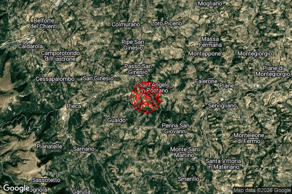 Terremoto 10:24:19 M2.3 epicentro “1 km SW Sant’Angelo in Pontano (MC)” Terremoto 10:24:19 M2.3 epicentro “1 km SW Sant’Angelo in Pontano (MC)”