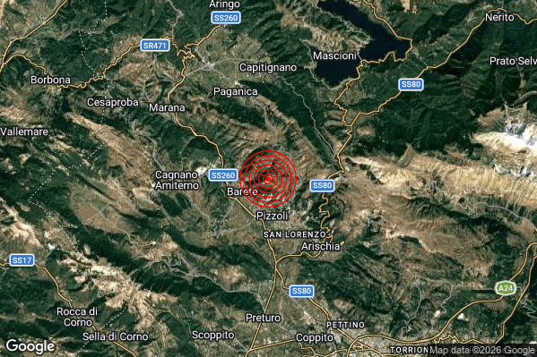 Terremoto 18:55:07 M2.4 epicentro “2 km E Barete (AQ)”
