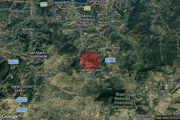 Terremoto 19:06:18 M3.3 epicentro “2 km N Castel di Lucio (ME)” Terremoto 19:06:18 M3.3 epicentro “2 km N Castel di Lucio (ME)”