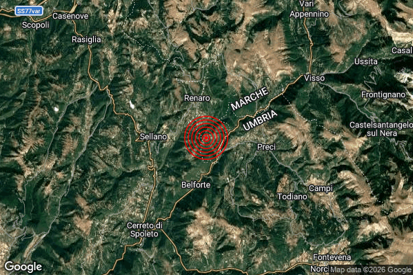 Terremoto 17:44:45 M2.0 epicentro “4 km E Sellano (PG)” Terremoto 17:44:45 M2.0 epicentro “4 km E Sellano (PG)”