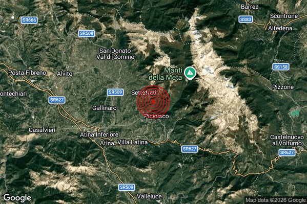 Terremoto 19:59:41 M2.1 epicentro “1 km N Picinisco (FR)”