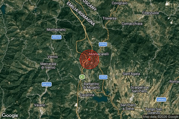 Terremoto 18:37:35 M2.0 epicentro “5 km N Barberino di Mugello (FI)”