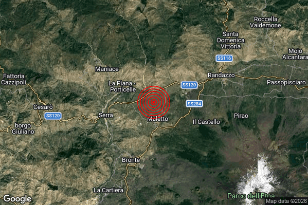 Terremoto 10:37:28 M2.9 epicentro “2 km N Maletto (CT)” Terremoto 10:37:28 M2.9 epicentro “2 km N Maletto (CT)”