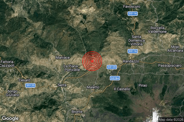 Terremoto 13:14:36 M2.4 epicentro “5 km E Maniace (CT)” Terremoto 13:14:36 M2.4 epicentro “5 km E Maniace (CT)”