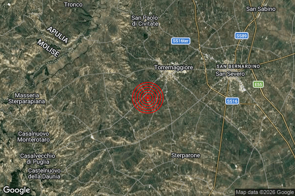 Terremoto 07:42:49 M2.2 epicentro “4 km SW Torremaggiore (FG)” Terremoto 07:42:49 M2.2 epicentro “4 km SW Torremaggiore (FG)”