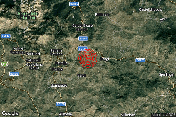 Terremoto 13:34:02 M2.2 epicentro “3 km W Gangi (PA)”
