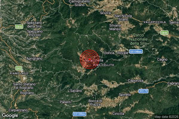 Terremoto 11:52:52 M2.4 epicentro “10 km NE Parenti (CS)”