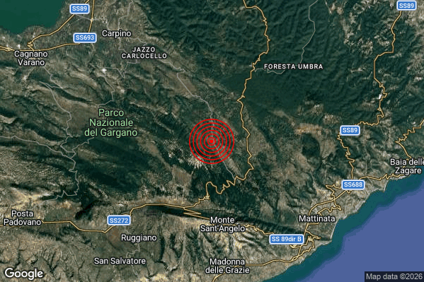 Terremoto 00:26:01 M2.2 epicentro “7 km N Monte Sant’Angelo (FG)”