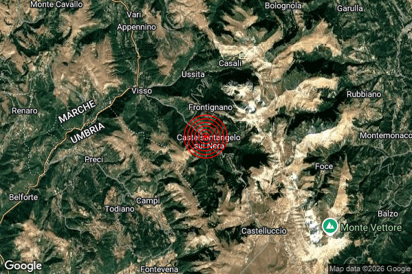 Terremoto 00:50:27 M2.1 epicentro “Castelsantangelo sul Nera (MC)”