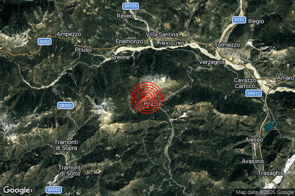 Terremoto 22:01:59 M2.0 epicentro “5 km SE Preone (UD)” Terremoto 22:01:59 M2.0 epicentro “5 km SE Preone (UD)”