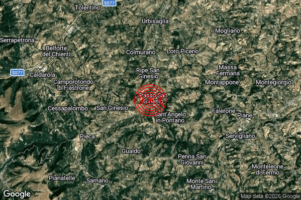 Terremoto 14:53:18 M3.0 epicentro “3 km NW Sant’Angelo in Pontano (MC)”