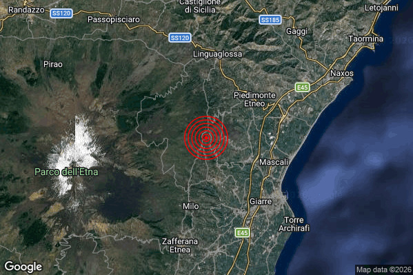 Terremoto 13:30:27 M2.5 epicentro “4 km NW Sant’Alfio (CT)”