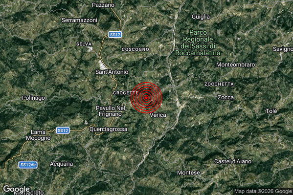 Terremoto 11:38:23 M2.3 epicentro “4 km E Pavullo nel Frignano (MO)”