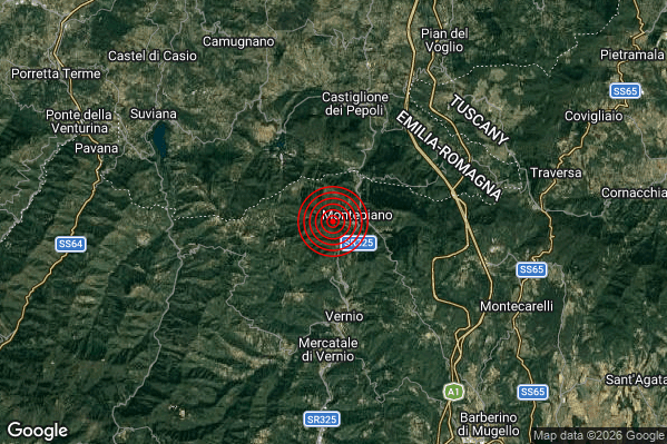 Terremoto 03:15:14 M2.1 epicentro “4 km N Vernio (PO)”