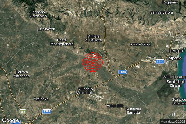 Terremoto 08:44:50 M2.1 epicentro “12 km S San Giovanni Rotondo (FG)” Terremoto 08:44:50 M2.1 epicentro “12 km S San Giovanni Rotondo (FG)”