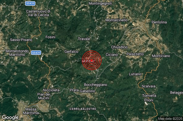 Terremoto 10:55:07 M2.0 epicentro “1 km E Montieri (GR)” Terremoto 10:55:07 M2.0 epicentro “1 km E Montieri (GR)”