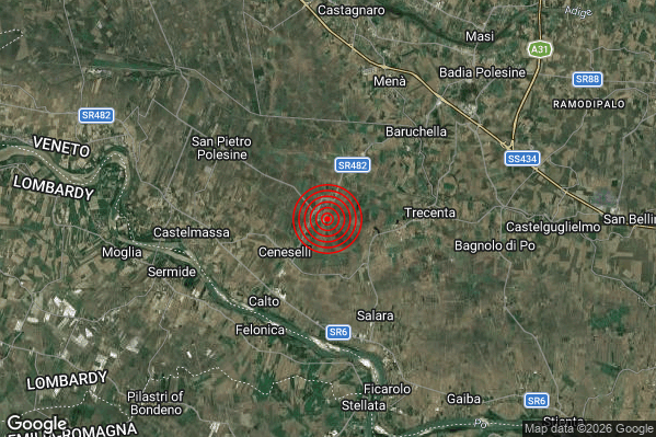 Terremoto 17:08:46 M2.8 epicentro “3 km NE Ceneselli (RO)”