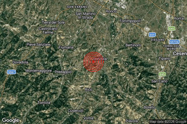Terremoto 07:58:28 M3.2 epicentro “1 km W Meldola (FC)” Terremoto 07:58:28 M3.2 epicentro “1 km W Meldola (FC)”