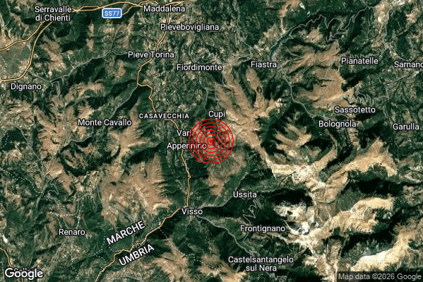 Terremoto 16:18:43 M2.0 epicentro “5 km NW Ussita (MC)” Terremoto 16:18:43 M2.0 epicentro “5 km NW Ussita (MC)”
