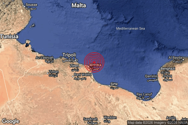 Terremoto 03:00:02 M4.8 epicentro “Near coast of Libya [Sea: Libya]”